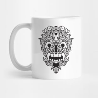 Barong Scary Fangs Mandala Black and White Brave Warrior Mug